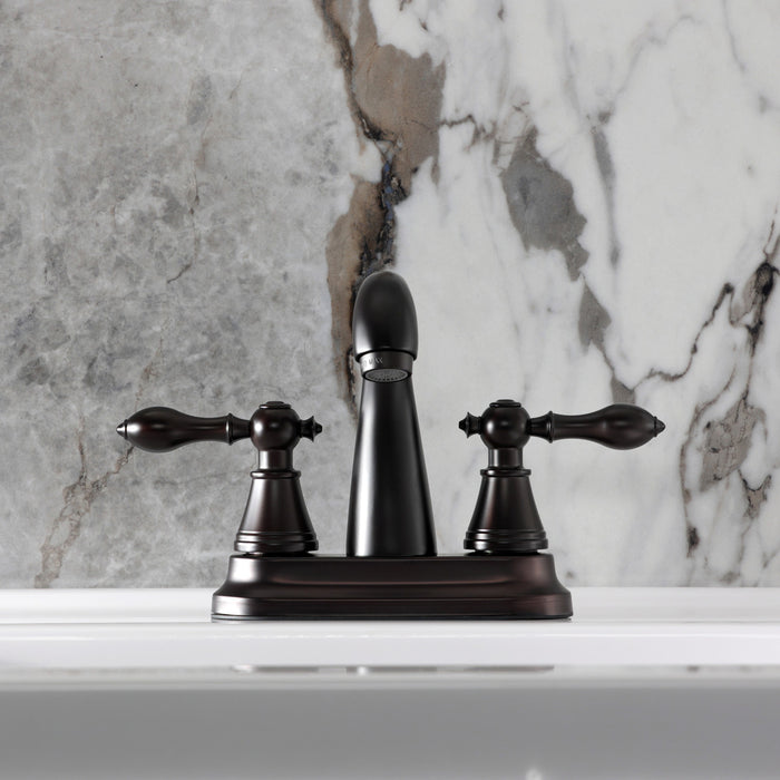 Kingston Brass FSY7615AL English Classic Double-Handle 4" Centerset Bathroom Faucet with Pop-Up Drain, Oil Rubbed Bronze