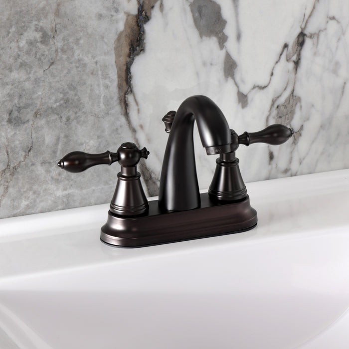 Kingston Brass FSY7615AL English Classic Double-Handle 4" Centerset Bathroom Faucet with Pop-Up Drain, Oil Rubbed Bronze