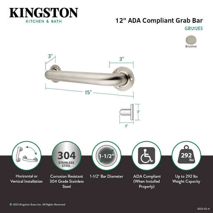 Kingston Brass GB1212ES 12" Stainless Steel Grab Bar, Brushed Nickel