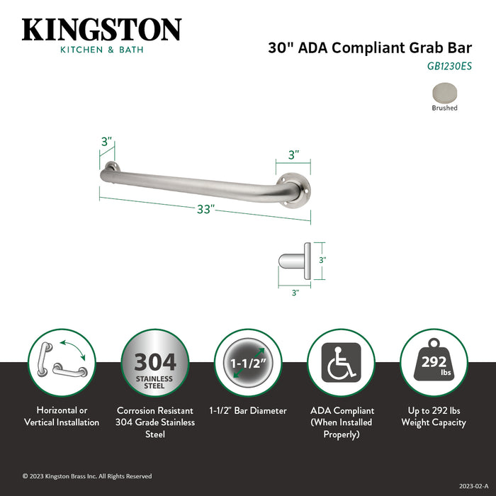 Kingston Brass GB1230ES Made To Match 30" x 1-1/2" O.D. Stainless Steel Grab Bar, Brushed