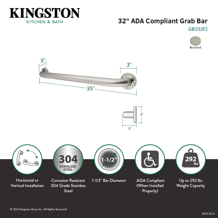 Kingston Brass GB1232ES 32" Stainless Steel Grab Bar, Brushed Nickel
