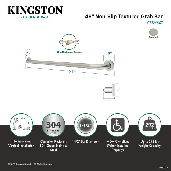 Kingston Brass GB1248CT 48" Stainless Steel Grab Bar, Brushed Nickel