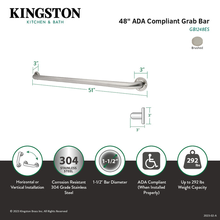 Kingston Brass GB1248ES 48" Stainless Steel Grab Bar, Brushed Nickel