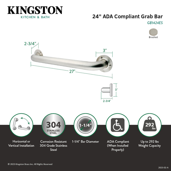 Kingston Brass GB1424ES 24" Stainless Steel Grab Bar, Brushed Nickel