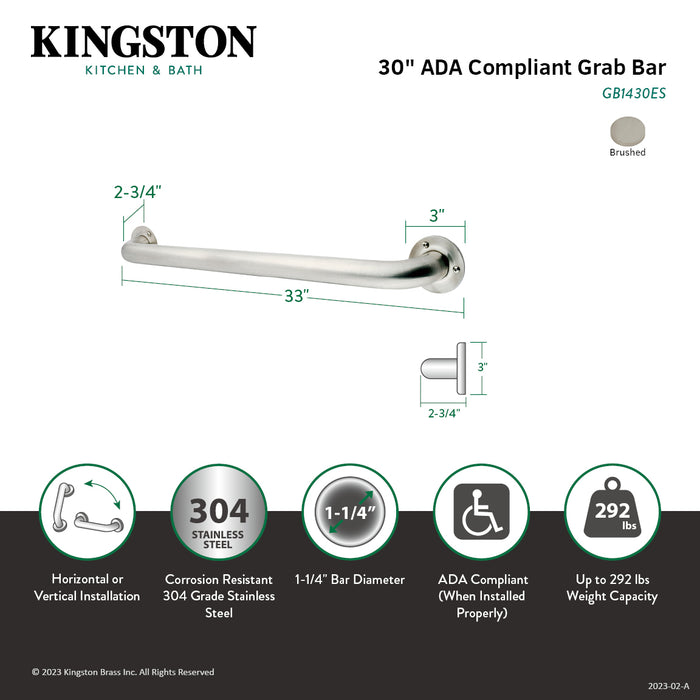 Kingston Brass GB1430ES 30" Stainless Steel Grab Bar, Brushed Nickel