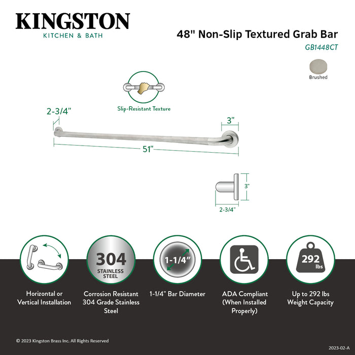 Kingston Brass GB1448CT 48" Stainless Steel Grab Bar, Brushed Nickel