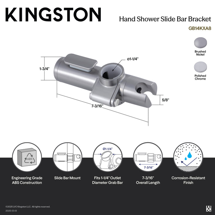 Kingston Brass GB14KXA1 Silver Sage Hand Shower Slide Bar Bracket, Polished Chrome
