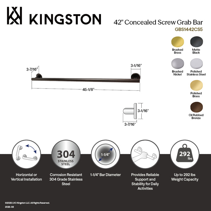 Kingston GBS1442CS1 Berwyn 42" x 1-1/4" O.D. Stainless Steel Grab Bar, Polished Stainless Steel
