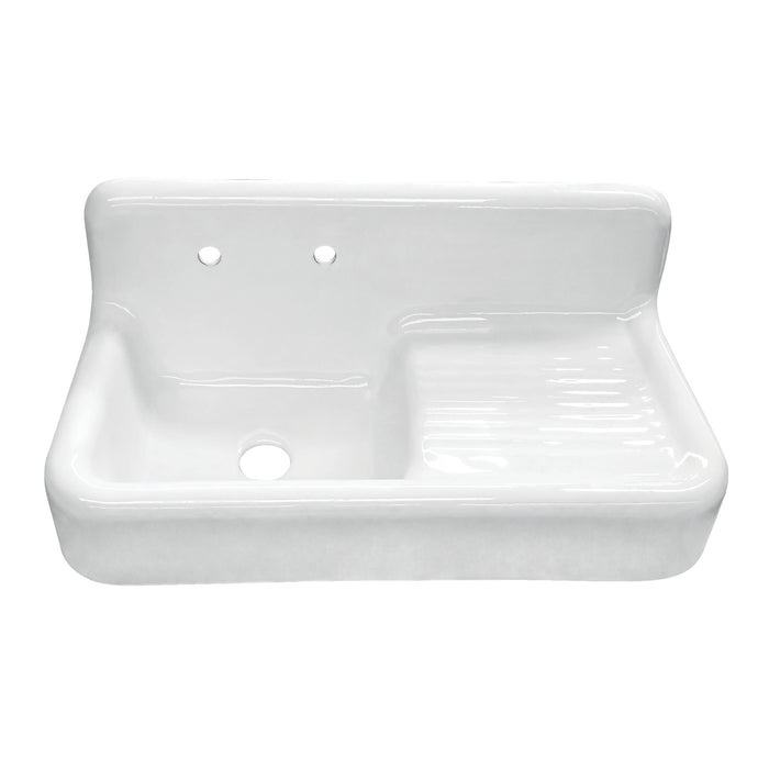 Kingston Brass GCKWS422117 Petra Galley 42" Cast Iron Single Bowl Wall Mount Kitchen Sink with Drainboard, White