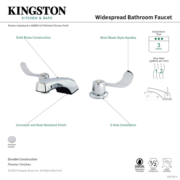 Kingston Brass GKB931LP Vista Widespread Bathroom Faucet, Polished Chrome