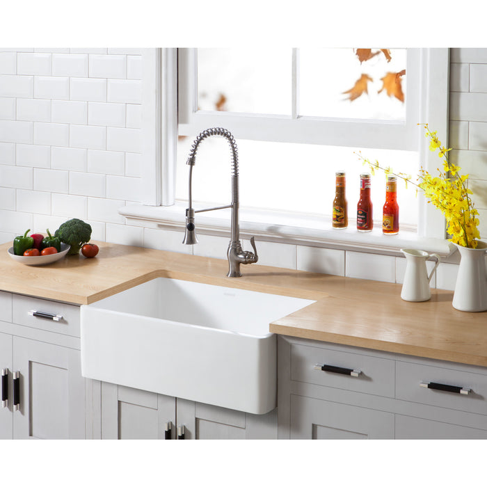 Gourmetier GKFA301810BC Solid Surface Matte Stone Apron Front Farmhouse Single Bowl Kitchen Sink, Matte White