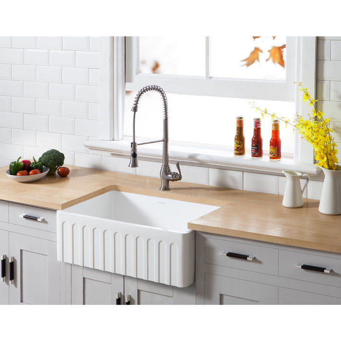 Gourmetier GKFA301810CD Solid Surface Matte Stone Apron Front Farmhouse Single Bowl Kitchen Sink, Matte White