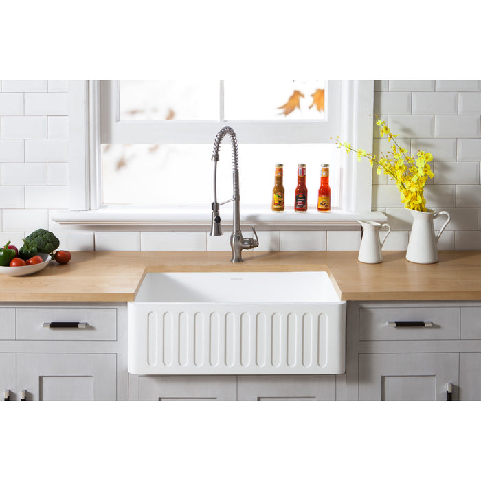 Gourmetier GKFA301810RM Solid Surface Matte Stone Apron Front Farmhouse Single Bowl Kitchen Sink, Matte White