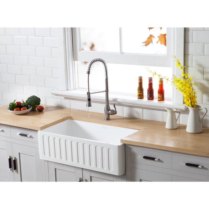 Gourmetier GKFA301810RM Solid Surface Matte Stone Apron Front Farmhouse Single Bowl Kitchen Sink, Matte White