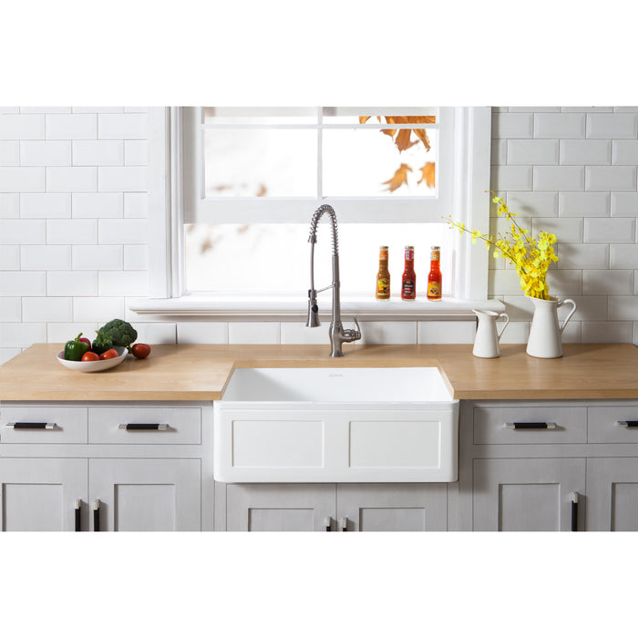 Gourmetier GKFA331810DS Solid Surface Matte Stone Apron Front Farmhouse Single Bowl Kitchen Sink, Matte White