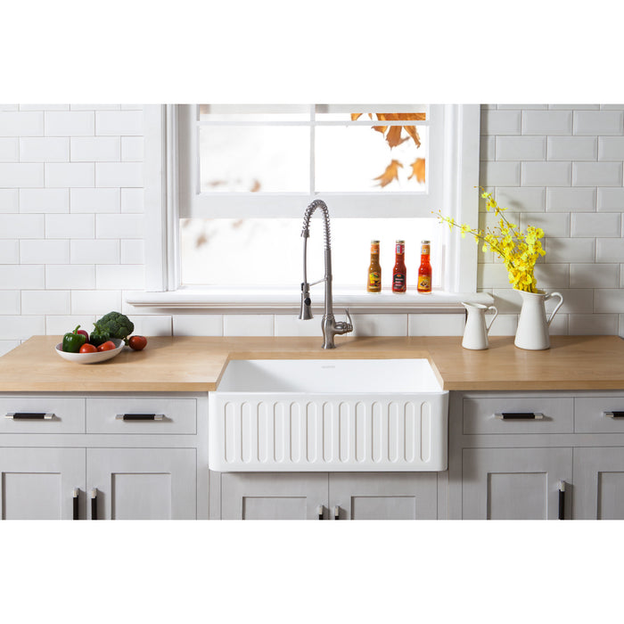 Gourmetier GKFA331810RM Solid Surface Matte Stone Apron Front Farmhouse Single Bowl Kitchen Sink, Matte White