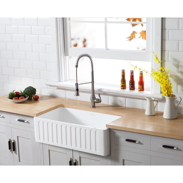 Gourmetier GKFA331810RM Solid Surface Matte Stone Apron Front Farmhouse Single Bowl Kitchen Sink, Matte White