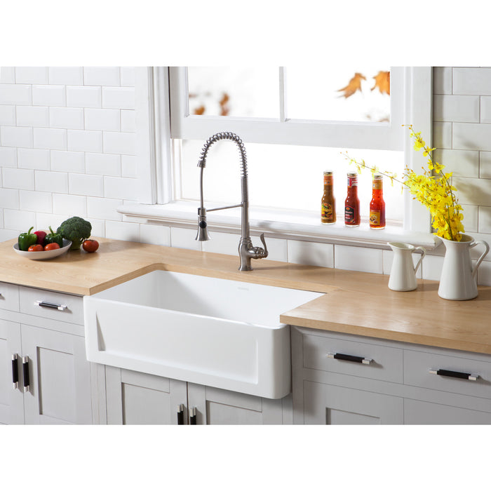 Gourmetier GKFA331810SQ Solid Surface Matte Stone Apron Front Farmhouse Single Bowl Kitchen Sink, Matte White