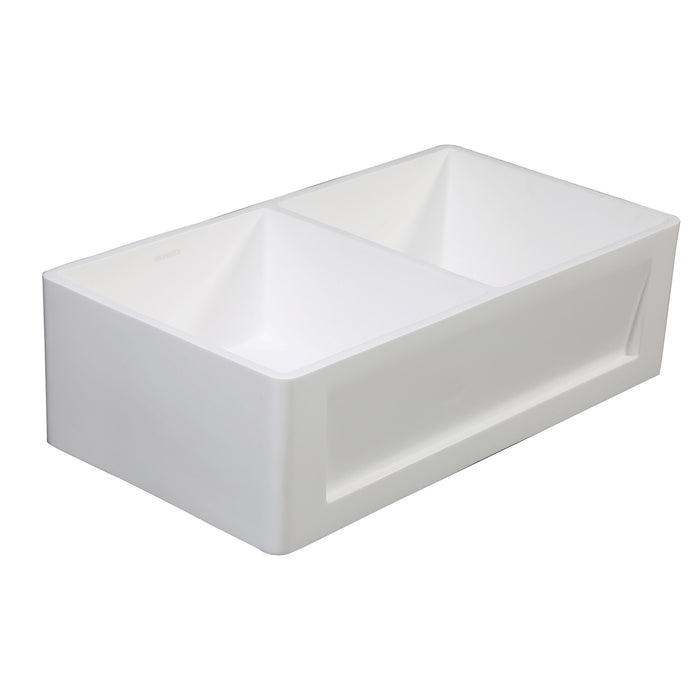 Gourmetier GKFA331810SQD Solid Surface Double Bowl Farmhouse Kitchen Sink, Matte White