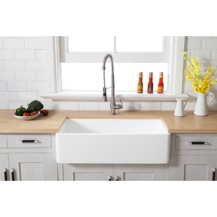 Gourmetier GKFA361810BC Solid Surface Matte Stone Apron Front Farmhouse Single Bowl Kitchen Sink, Matte White