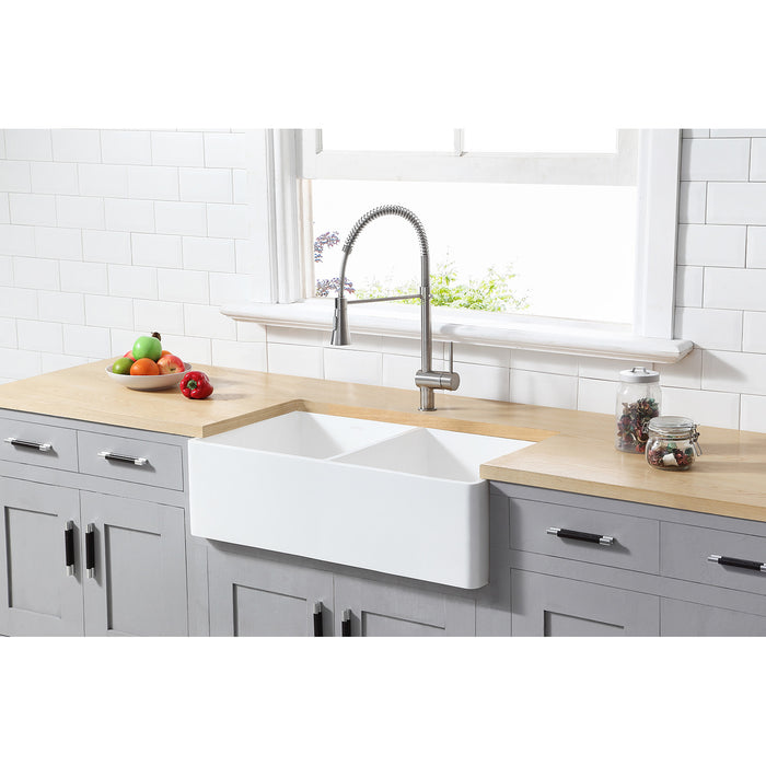 Gourmetier GKFA361810BCD Solid Surface Double Bowl Farmhouse Kitchen Sink, Matte White