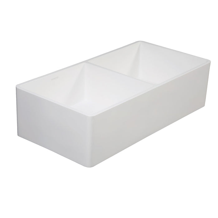 Gourmetier GKFA361810BCD Solid Surface Double Bowl Farmhouse Kitchen Sink, Matte White