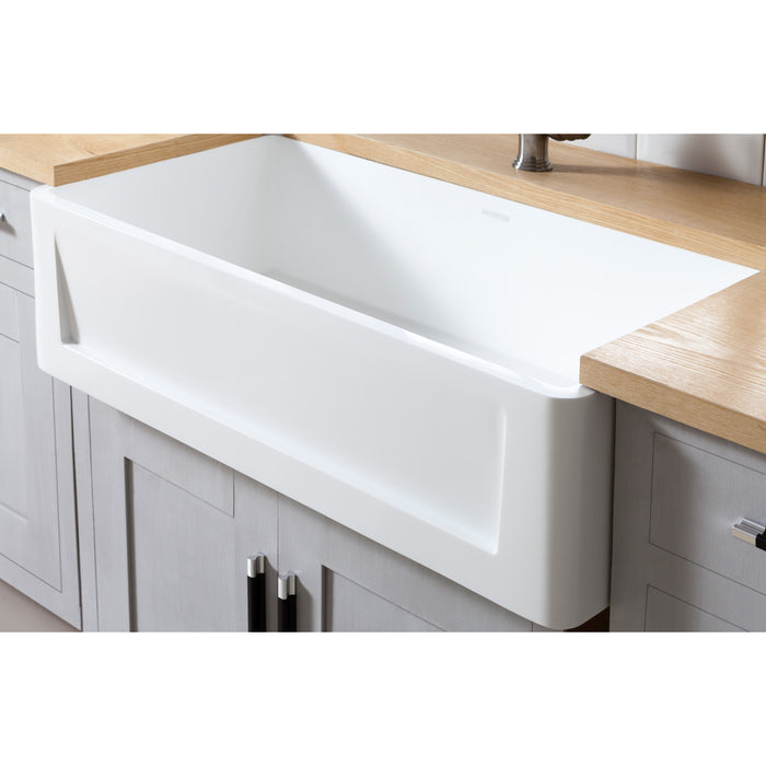 Gourmetier GKFA361810SQ Solid Surface Matte Stone Apron Front Farmhouse Single Bowl Kitchen Sink, Matte White