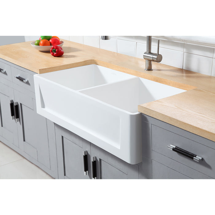 Gourmetier GKFA361810SQD Solid Surface Double Bowl Farmhouse Kitchen Sink, Matte White