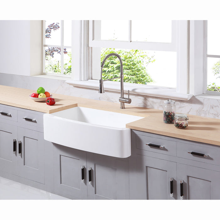 Gourmetier GKFA36229 Solid Surface 36" x 22" Farmhouse Single Bowl Kitchen Sink, Matte White