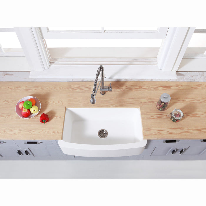 Gourmetier GKFA36229 Solid Surface 36" x 22" Farmhouse Single Bowl Kitchen Sink, Matte White