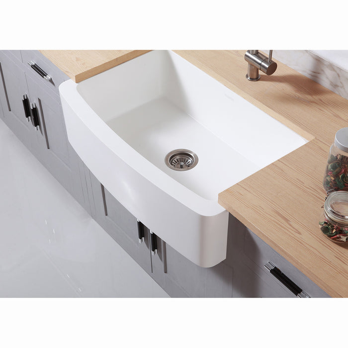 Gourmetier GKFA36229 Solid Surface 36" x 22" Farmhouse Single Bowl Kitchen Sink, Matte White