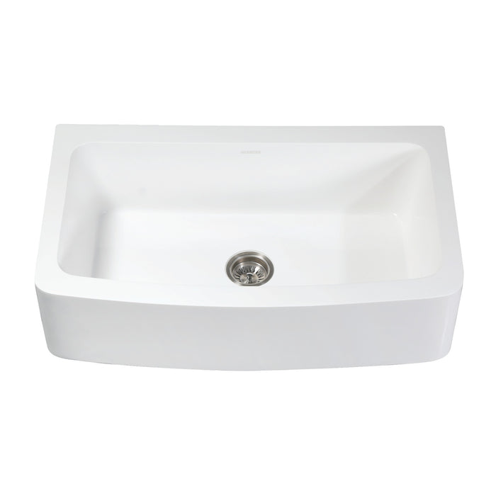 Gourmetier GKFA36229 Solid Surface 36" x 22" Farmhouse Single Bowl Kitchen Sink, Matte White