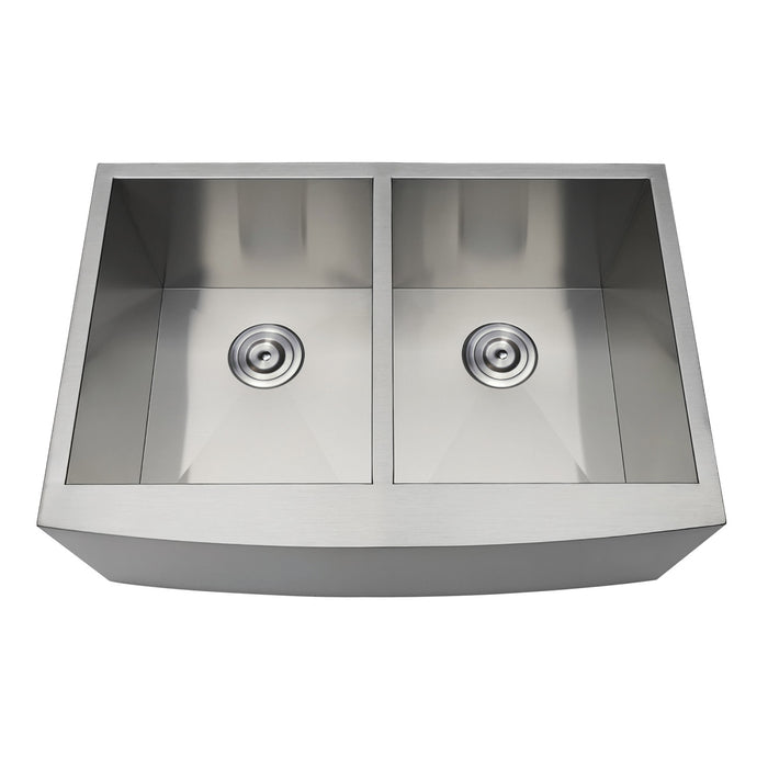 Gourmetier GKUDF302110 Uptowne 30" Stainless Steel Apron-Front Double Bowl Farmhouse Kitchen Sink with Strainers x 2, Brushed