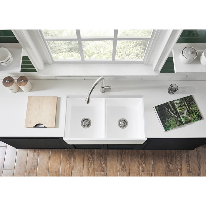 Gourmetier GPFA331810BCD Arcticstone 33-Inch Solid Surface Farmhouse Kitchen Sink, Matte/Glossy White