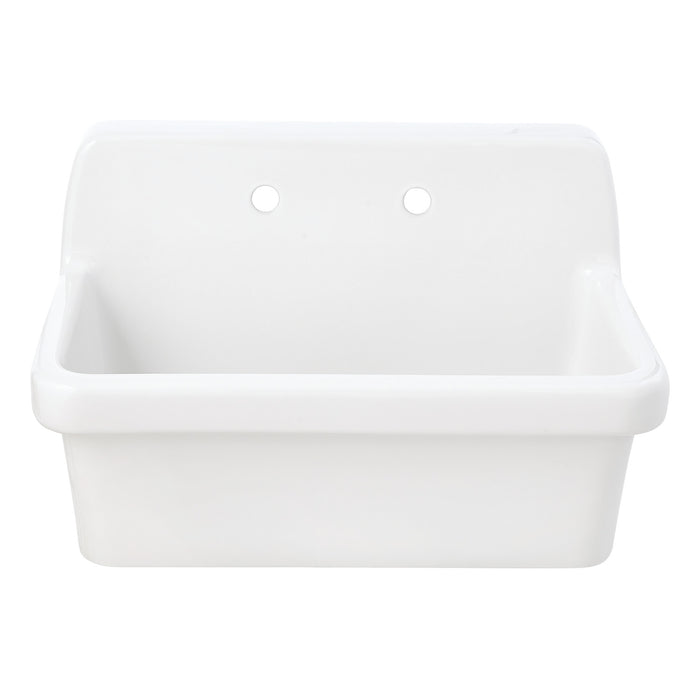 Kingston Brass GPKWS301918 Doriteal 30" Ceramic Single Bowl Wall Mount Kitchen Sink with Strainer, Glossy White