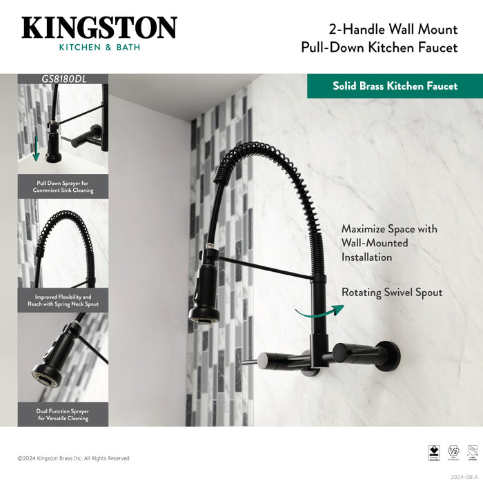 Gourmetier GS8188DL Concord Double-Handle Wall-Mount Pre-Rinse Bridge Kitchen Faucet, Brushed Nickel