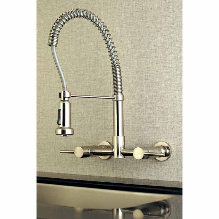 Gourmetier GS8188DL Concord Double-Handle Wall-Mount Pre-Rinse Bridge Kitchen Faucet, Brushed Nickel