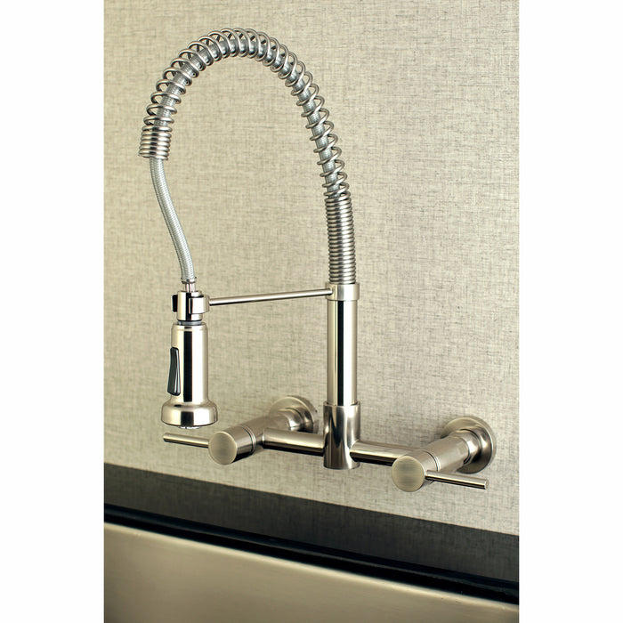 Gourmetier GS8188DL Concord Double-Handle Wall-Mount Pre-Rinse Bridge Kitchen Faucet, Brushed Nickel
