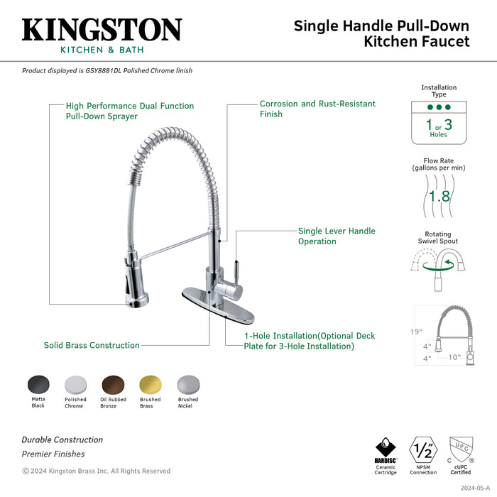 Gourmetier GSY8881DL Concord Single-Handle Deck-Mount Pre-Rinse Kitchen Faucet, Polished Chrome