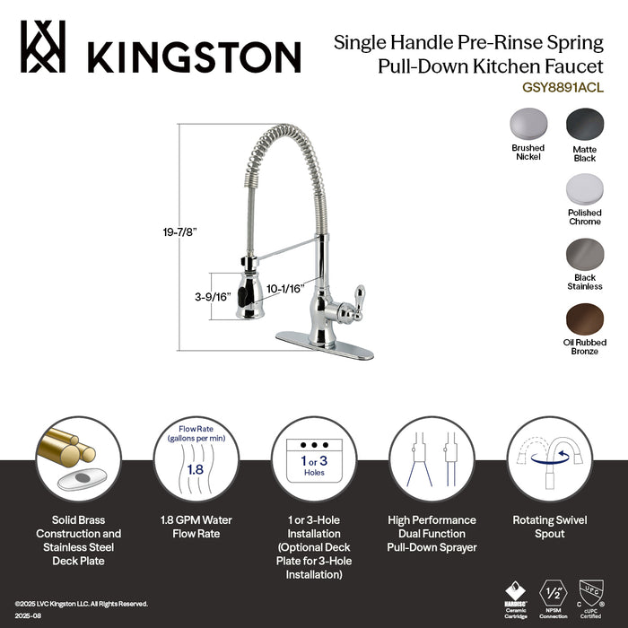 Gourmetier GSY8890ACL American Classic Single-Handle Deck-Mount Pre-Rinse Kitchen Faucet, Matte Black