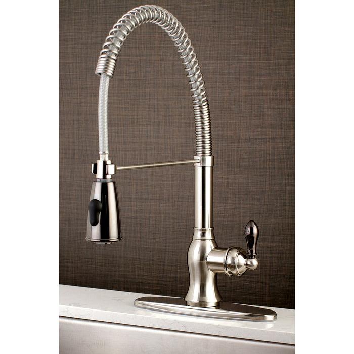 Gourmetier GSY8898AKL Kaiser Single-Handle Deck-Mount Pre-Rinse Kitchen Faucet, Brushed Nickel/Black Stainless Steel