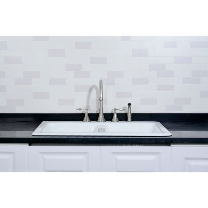 Gourmetier GT33229D4 Petra Galley 33" Cast Iron Self-Rimming Double Bowl Drop-In Kitchen Sink (4-Hole), White