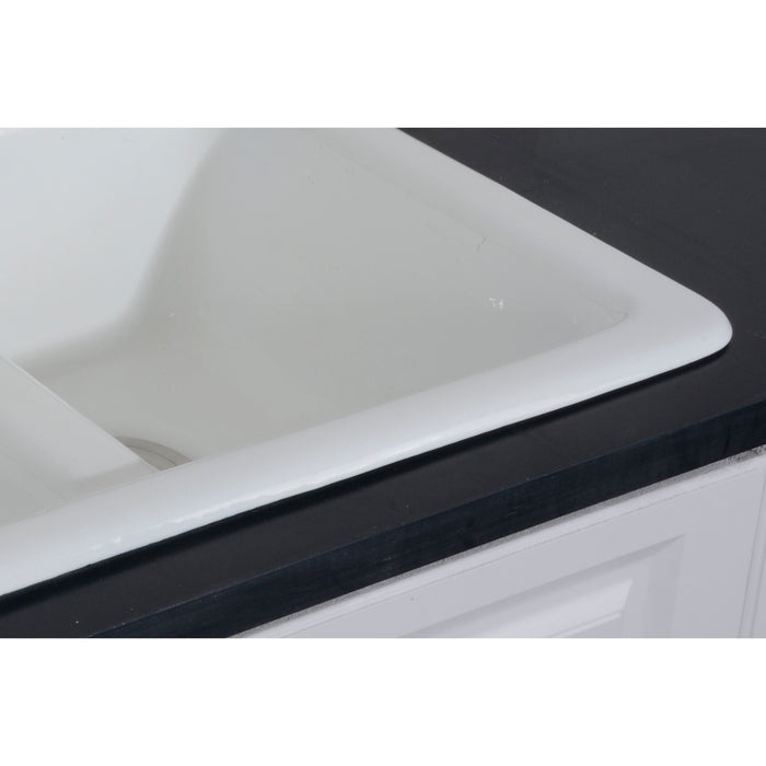 Gourmetier GT33229D4 Petra Galley 33" Cast Iron Self-Rimming Double Bowl Drop-In Kitchen Sink (4-Hole), White