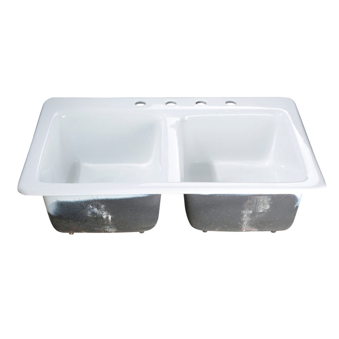 Gourmetier GT33229D4 Petra Galley 33" Cast Iron Self-Rimming Double Bowl Drop-In Kitchen Sink (4-Hole), White