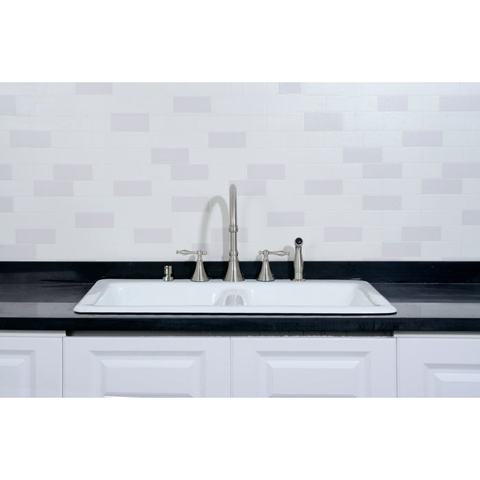 Gourmetier GT33229D5 Petra Galley 33" Cast Iron Self-Rimming Double Bowl Drop-In Kitchen Sink (5-Hole), White