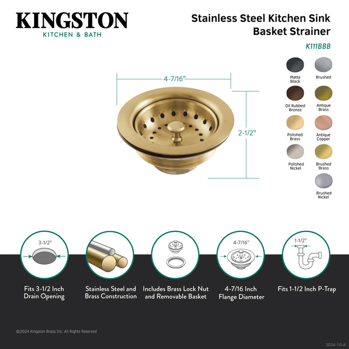 Kingston Brass K111BORB Tacoma Stainless Steel Kitchen Sink Basket Strainer, Oil Rubbed Bronze