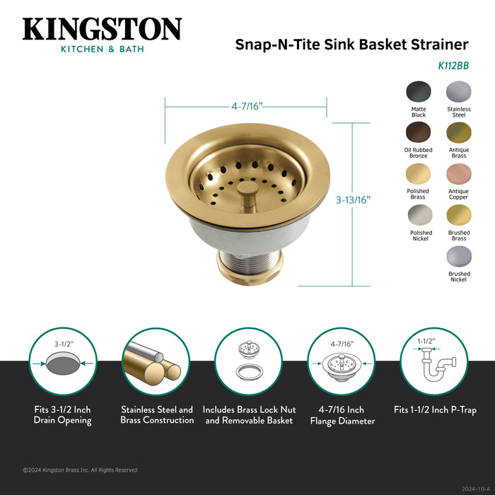 Kingston Brass K112PN Tacoma Snap-N-Tite Sink Basket Strainer, Polished Nickel