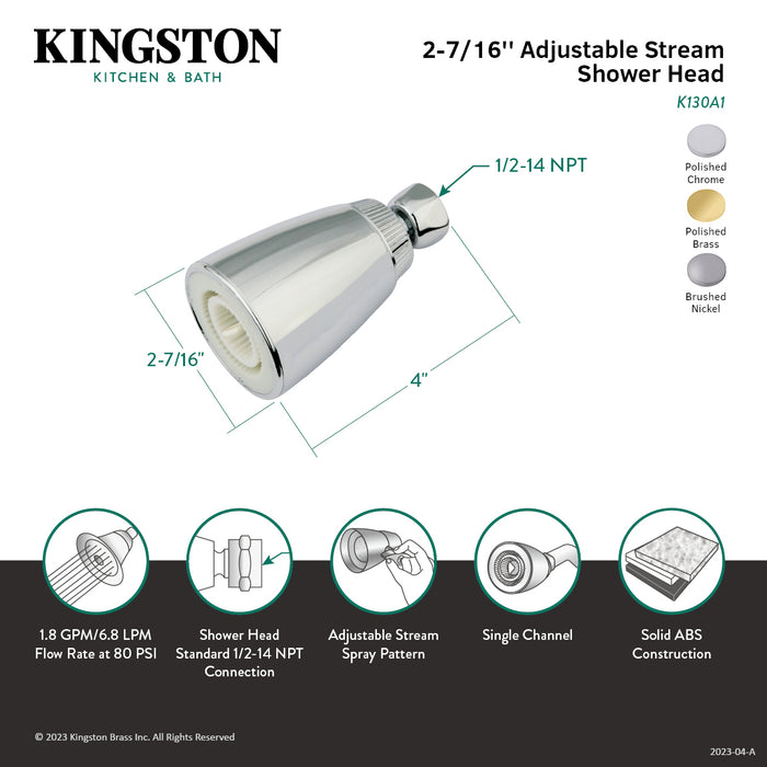 Kingston Brass K130A8 Made To Match 2-3/8" Round Single-Function ABS Shower Head, Brushed Nickel