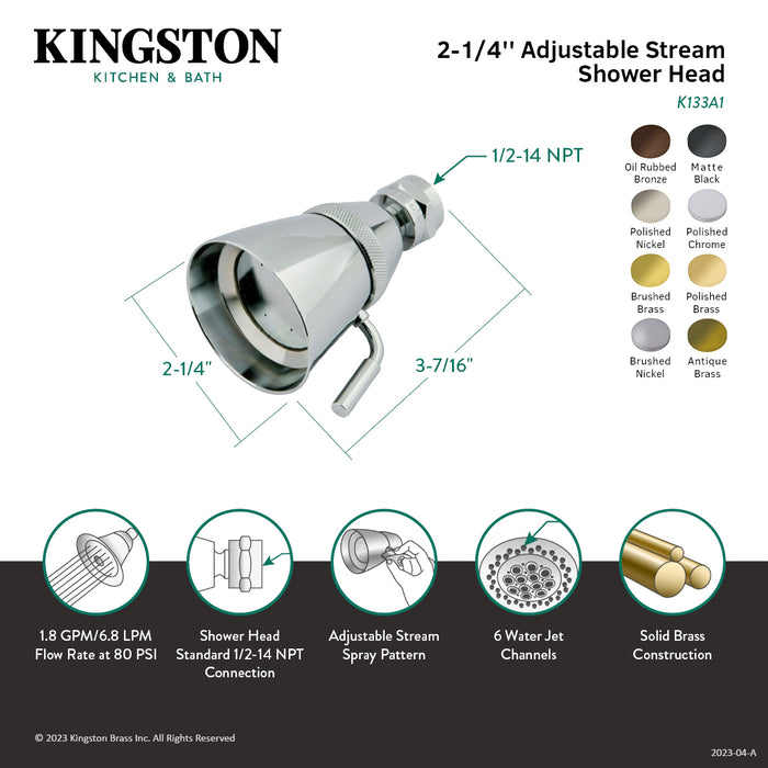 Kingston Brass K133A8 Made To Match 2-1/4" Round Jet Spray Brass Shower Head, Brushed Nickel
