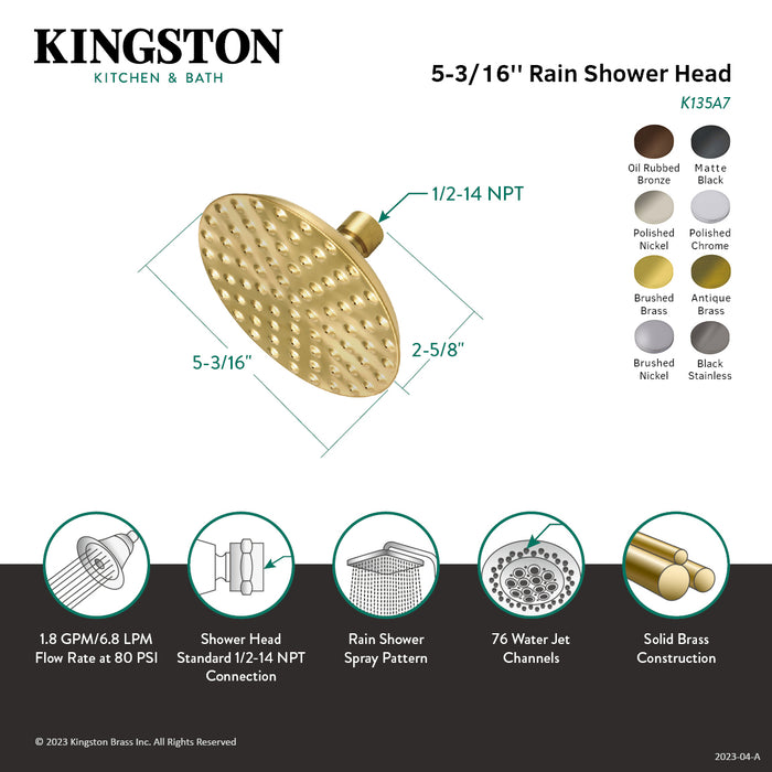 Kingston Brass K135A0MB Victorian 5-1/4" Round Raindrop Brass Shower Head, Matte Black